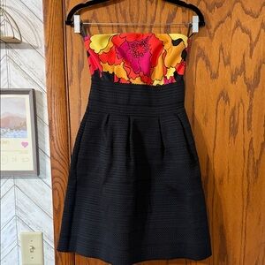 New York & Company Strapless Dress with Floral and Black Design